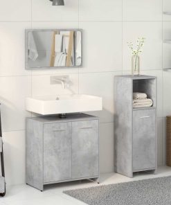 Set Mobili Da Bagno 3 Pz Grigio Cemento In Legno Multistrato