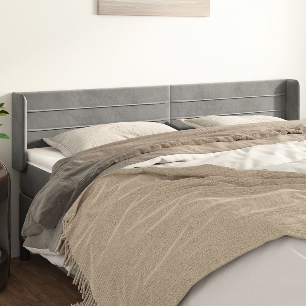 Testiera Ad Orecchio Grigio Chiaro 203x16x78/88 Cm In Velluto