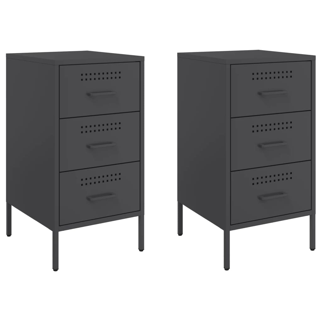 Comodini 2 Pz Neri 36x39x68 Cm In Acciaio