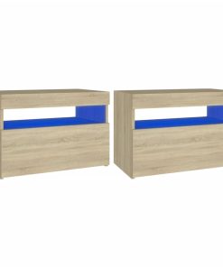 Comodini Con Luci Led 2 Pz Rovere Sonoma 60x35x40 cm