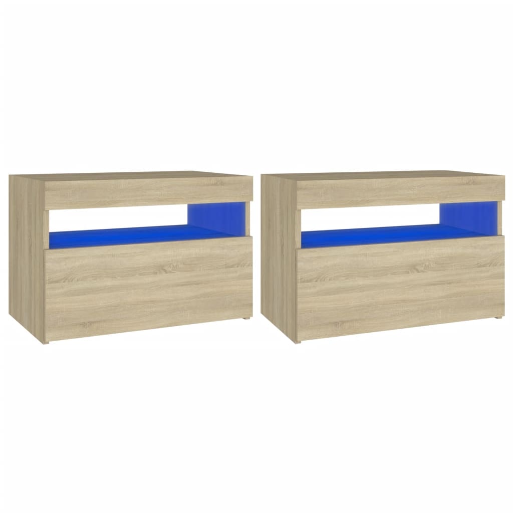 Comodini Con Luci Led 2 Pz Rovere Sonoma 60x35x40 cm