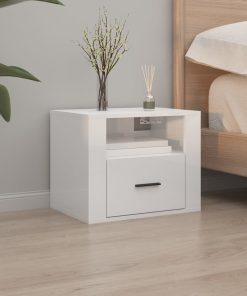 Comodini A Muro 2 Pz Bianco Lucido 50x36x40 cm
