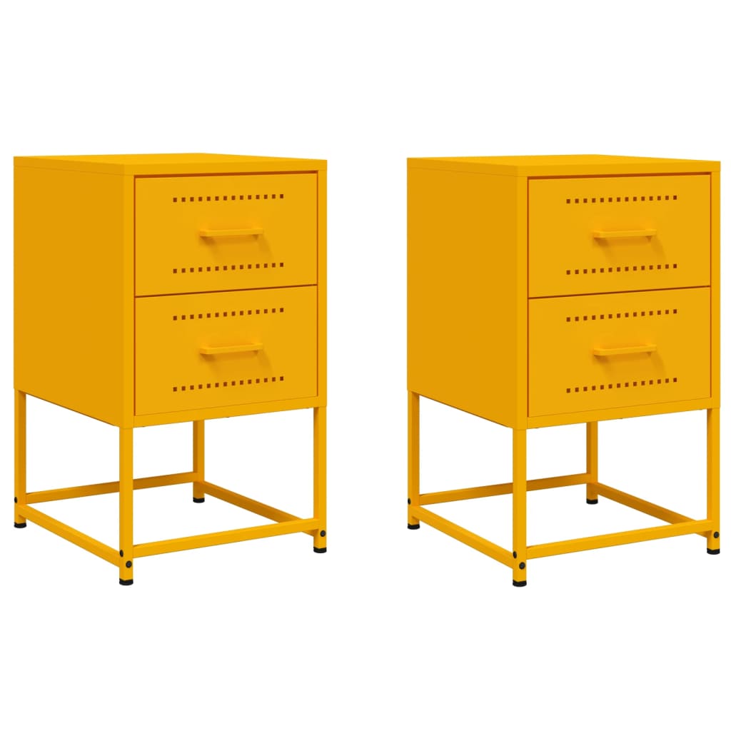 Comodini 2 Pz Giallo Senape 36x39x60,5 Cm In Acciaio