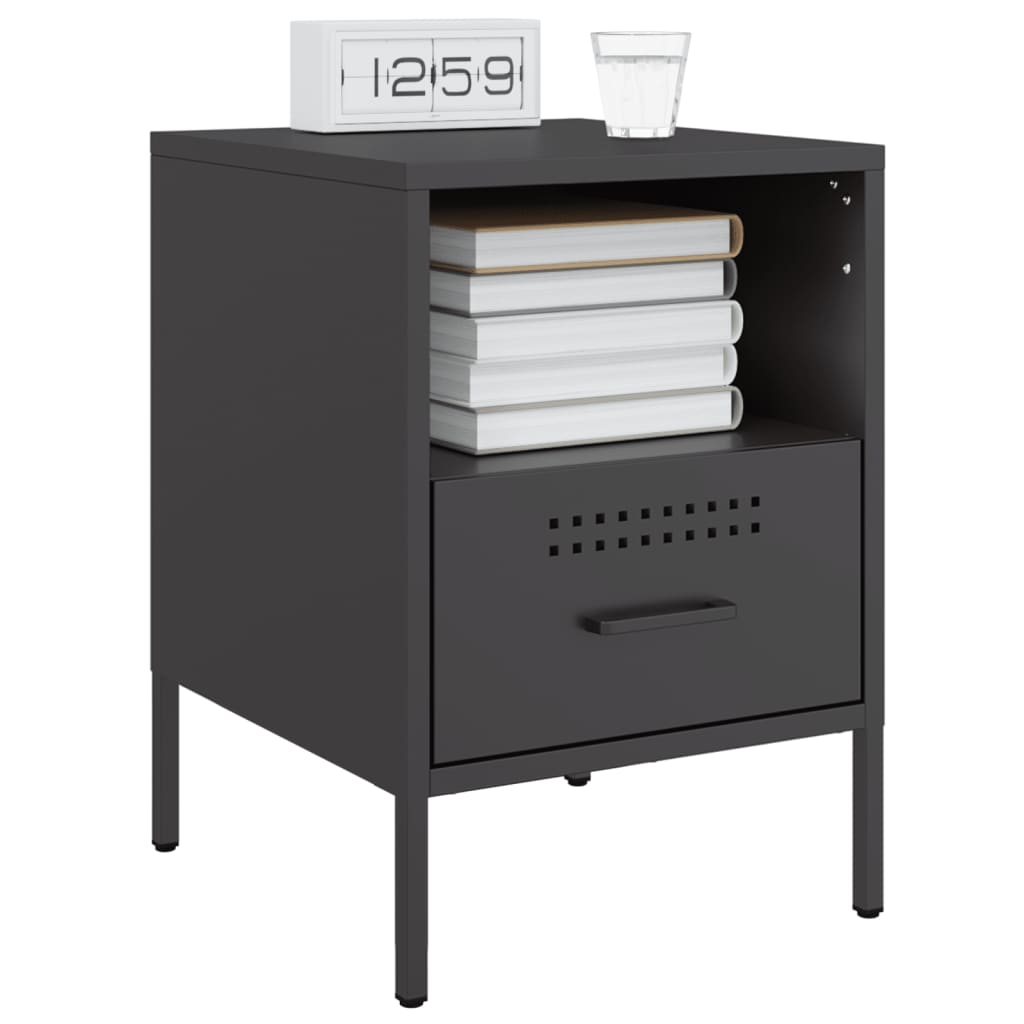 Comodini 2 Pz Nero 36x39x50,5 Cm In Acciaio