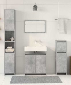 Set Mobili Da Bagno 4 Pz Grigio Cemento In Legno Multistrato