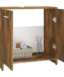 Armadietto Bagno Rovere Fumo 60x33x60 Cm In Legno Multistrato