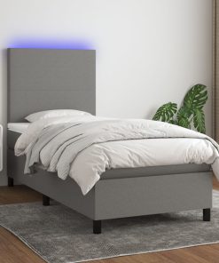 Letto A Molle Materasso E Led Grigio Scuro 80x200 Cm In Tessuto