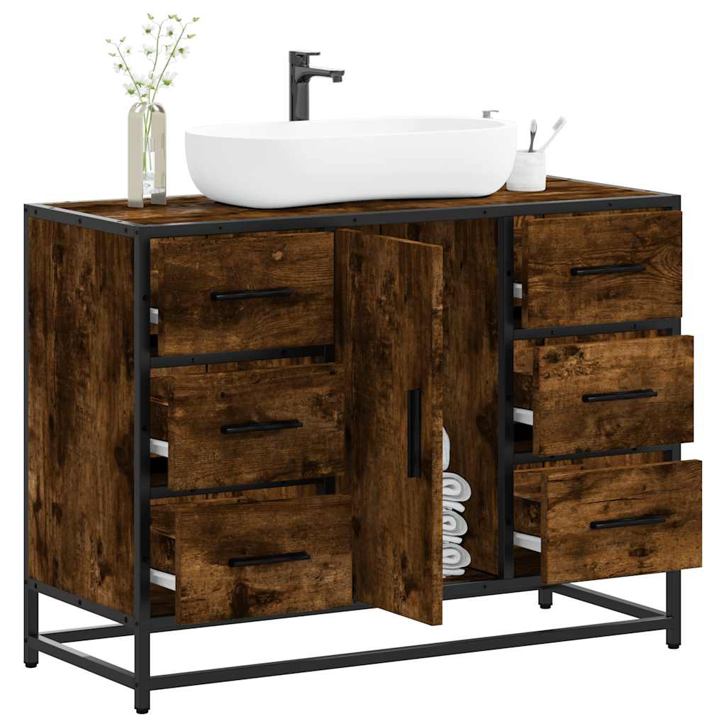 Mobile Lavabo Bagno Rovere Fumo 60x30x60 Cm Legno Multistrato - Image 2
