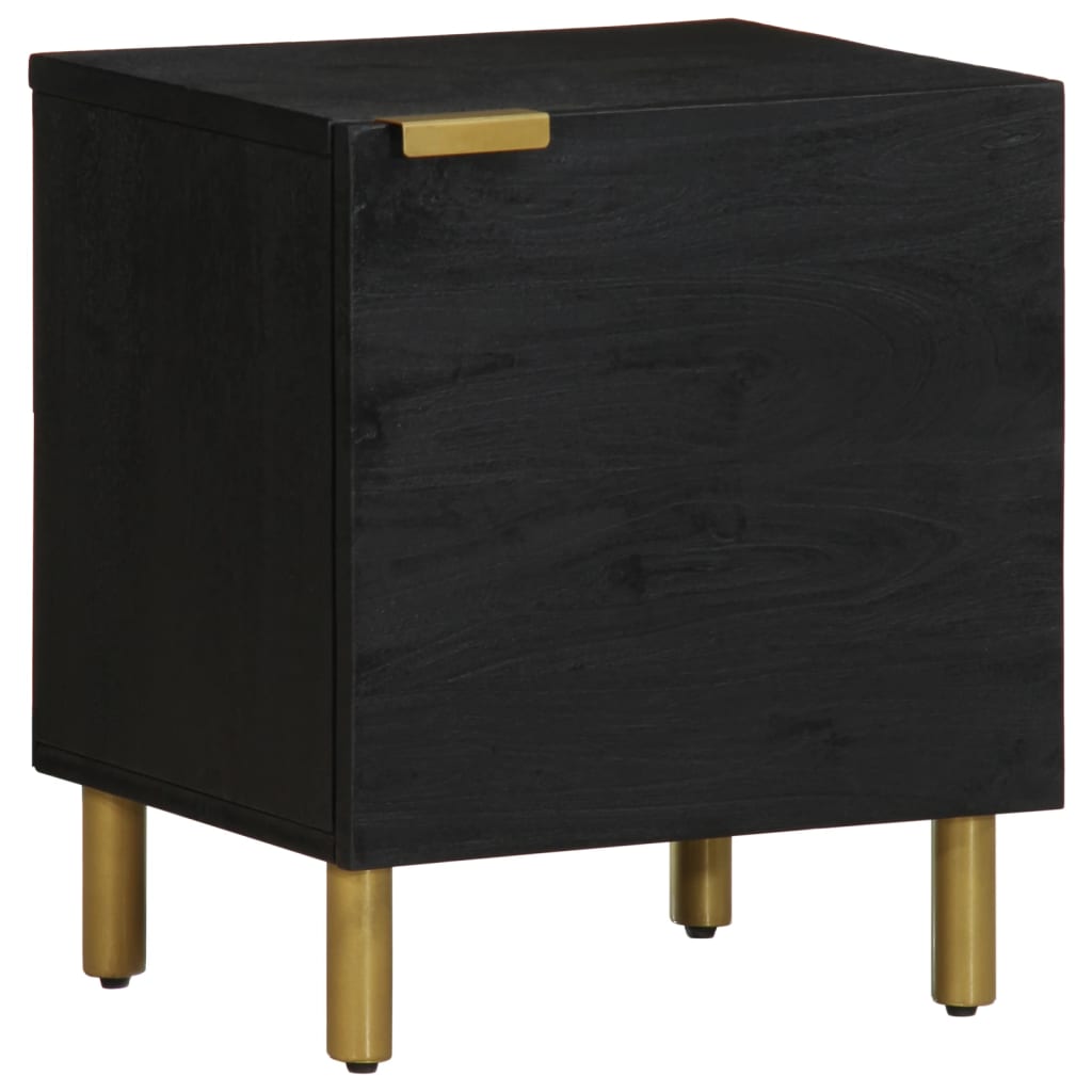 Comodini 2 Pz Neri 40x33x46 Cm In Legno Massello Di Mango