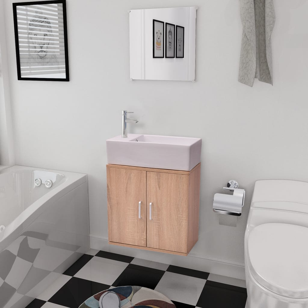 Set Mobili Da Bagno Con Lavabo 3 Pz Beige - Image 4