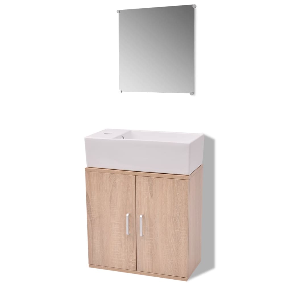 Set Mobili Da Bagno Con Lavabo 3 Pz Beige - Image 3