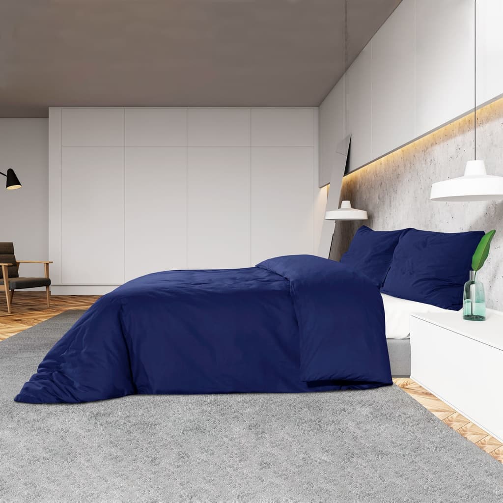 Set Copripiumino Blu Marino 240x220 Cm In Microfibra Leggera