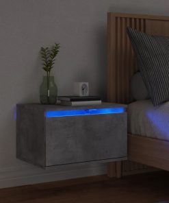 Comodino A Parete Con Luci Led Grigio Cemento