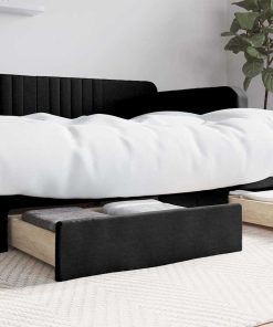 Cassetti Da Letto 2pz Neri In Legno Multistrato E Similpelle