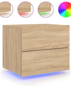 Comodini A Parete Con Luci Led 2 Pz Rovere Sonoma