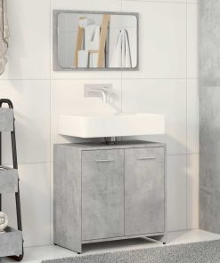Mobile Da Bagno Con Specchio Grigio Cemento Legno Multistrato