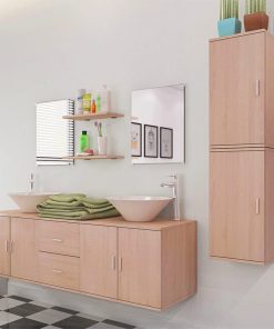 Set Mobili Da Bagno Con Lavabo 9 Pz Beige