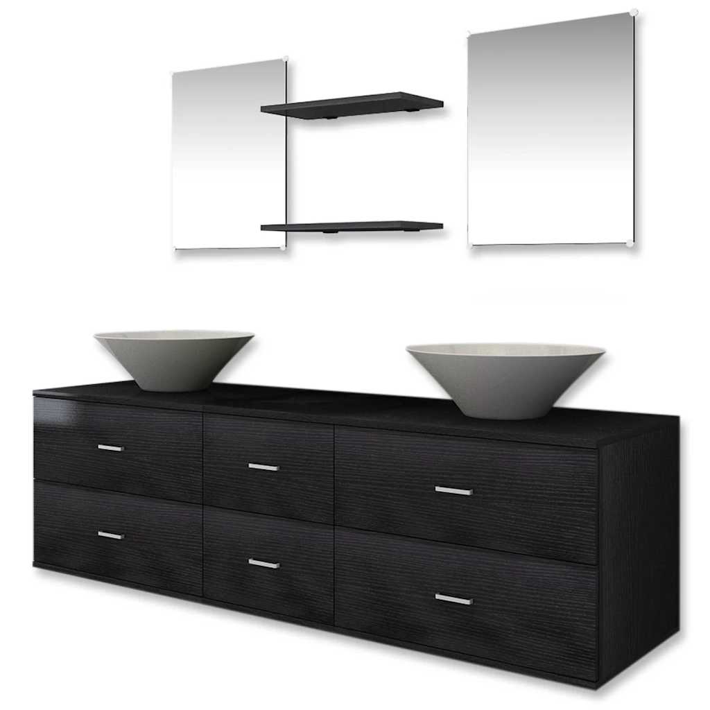 Mobili Da Bagno Con Lavabo Set 7 Pz Nero - Image 4