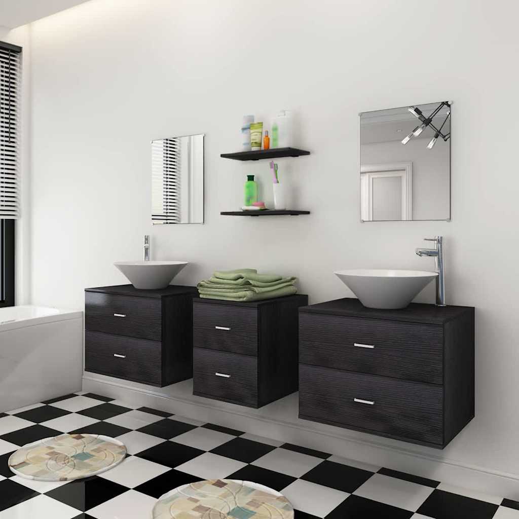 Mobili Da Bagno Con Lavabo Set 7 Pz Nero - Image 5