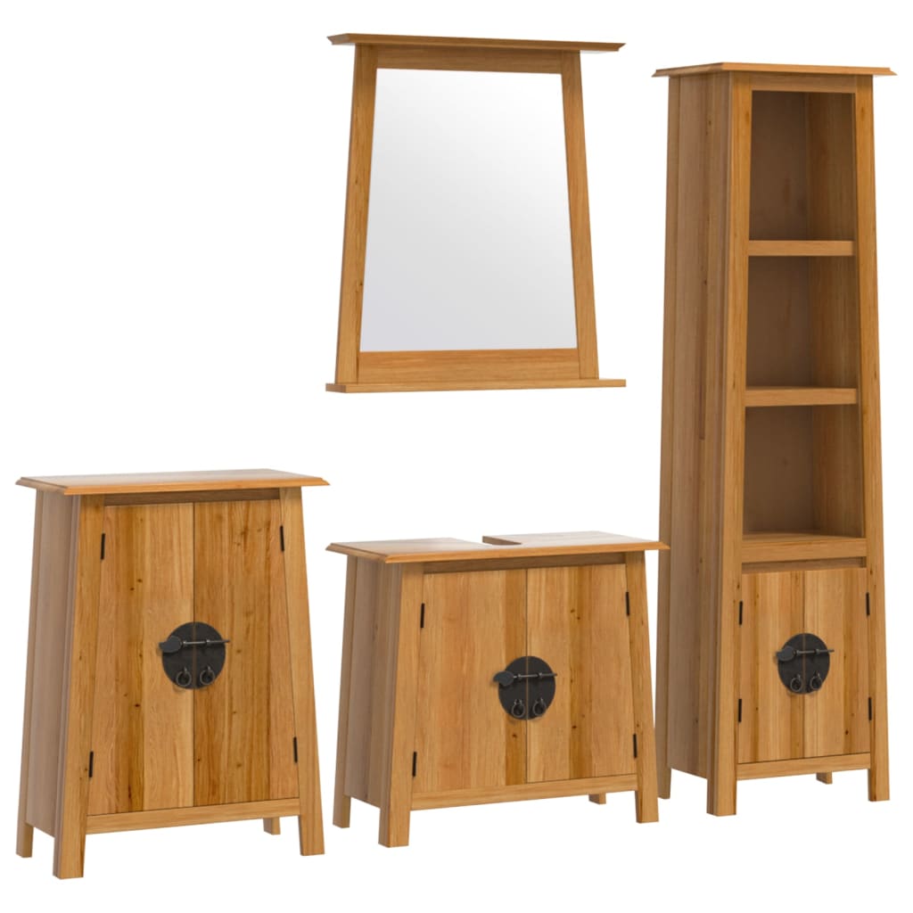 Set Mobili Da Bagno 4 Pz In Legno Massello Di Pino - Image 4