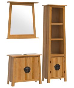 Set Mobili Da Bagno 3 Pz In Legno Massello Di Pino