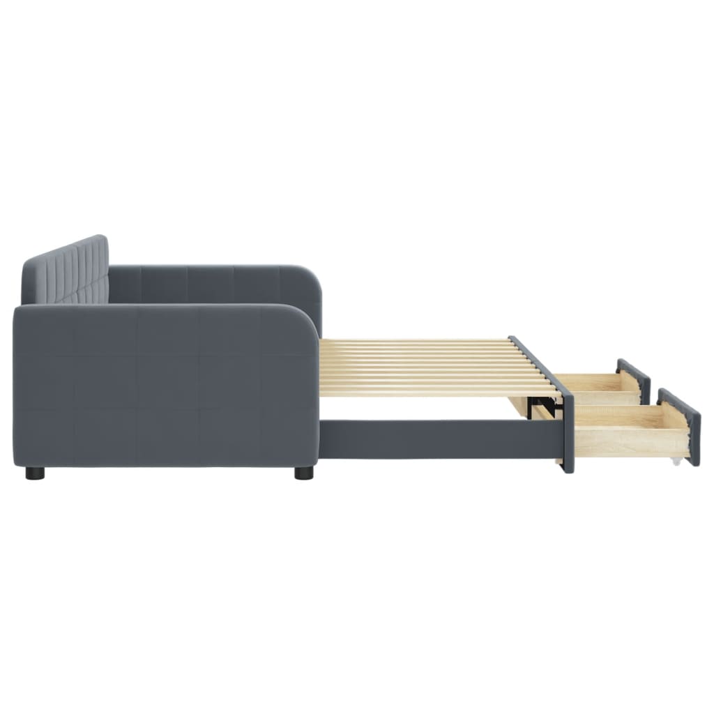 Divano Letto Estraibile Cassetti Grigio Scuro 90x200cm Velluto - Image 6