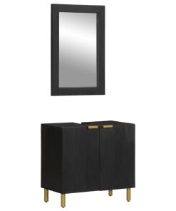 Set Mobili Da Bagno 2 Pz Nero In Legno Multistrato