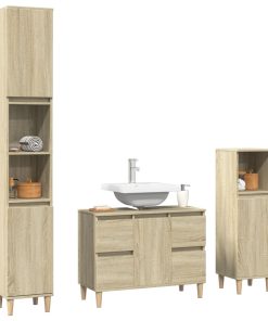 Set Mobili Da Bagno 3 Pz Rovere Sonoma In Legno Multistrato