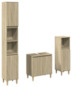 Set Mobili Da Bagno 3 Pz Rovere Sonoma In Legno Multistrato