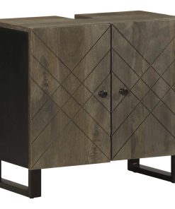 Set Mobili Da Bagno 2 Pz Nero In Legno Massello Di Mango