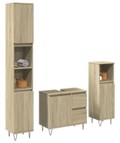 Set Mobili Da Bagno 3 Pz Rovere Sonoma In Legno Multistrato