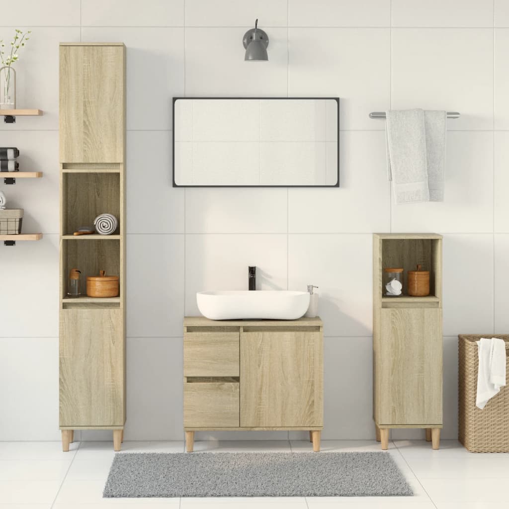 Set Mobili Da Bagno 3 Pz Rovere Sonoma In Legno Multistrato - Image 3