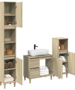 Set Mobili Da Bagno 3 Pz Rovere Sonoma In Legno Multistrato