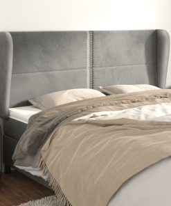 Testiera Ad Orecchio Grigio Chiaro 203x23x118/128 Cm In Velluto