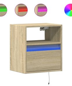 Comodini A Parete Con Luci Led 2 Pz Rovere Sonoma