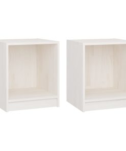 Comodini 2 Pz Bianchi 35,5x33,5x41,5 Cm Legno Massello Di Pino