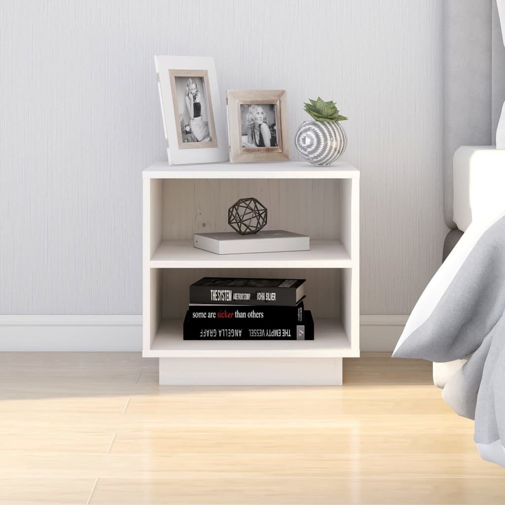 Comodino Bianco 40x34x40 Cm In Legno Massello Di Pino