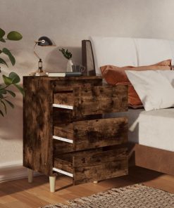 Comodini Con Gambe In Legno Massello 2pz Rovere Fumo 40x35x69cm