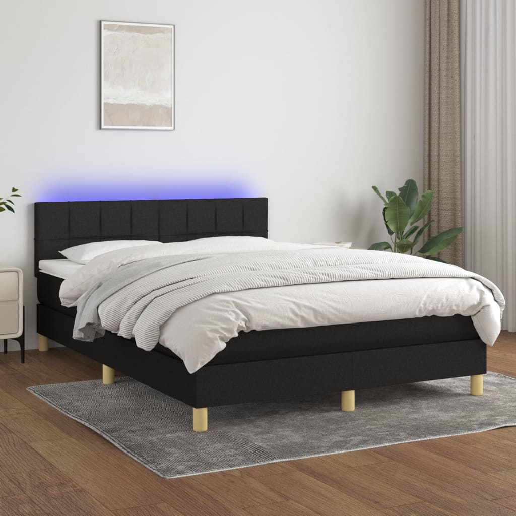 Letto A Molle Con Materasso E Led Nero 140x200 Cm In Tessuto - Image 4