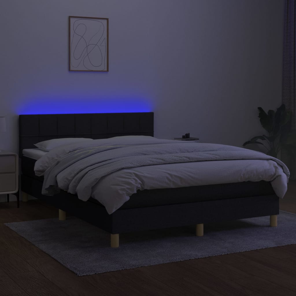 Letto A Molle Con Materasso E Led Nero 140x200 Cm In Tessuto - Image 2