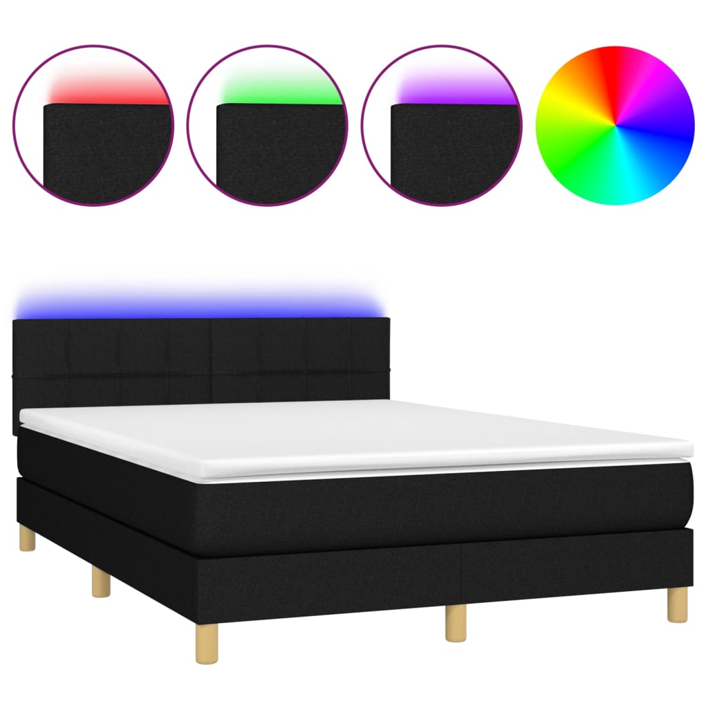 Letto A Molle Con Materasso E Led Nero 140x200 Cm In Tessuto - Image 6