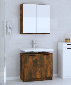 Set Mobili Da Bagno 2 Pz Rovere Fumo In Legno Multistrato
