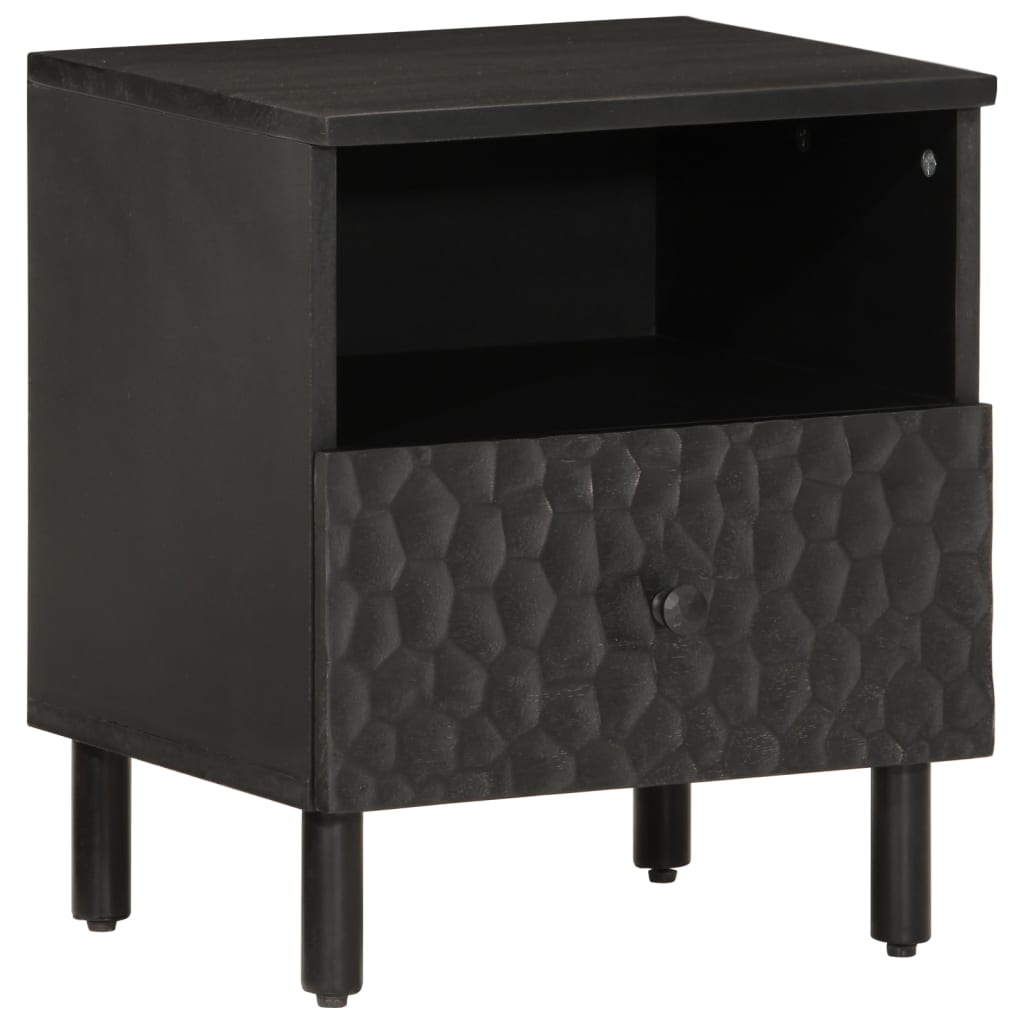 Comodini 2pz Neri 40x33x46 Cm In Legno Massello Di Mango