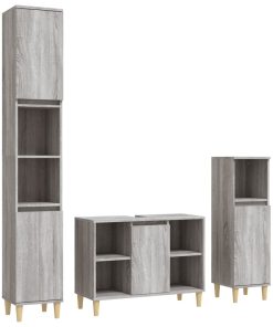 Set Mobili Da Bagno 3 Pz Grigio Sonoma In Legno Multistrato