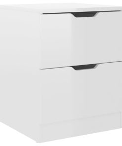 Comodini 2 Pz Bianco Lucido 40x40x50 Cm In Legno Multistrato