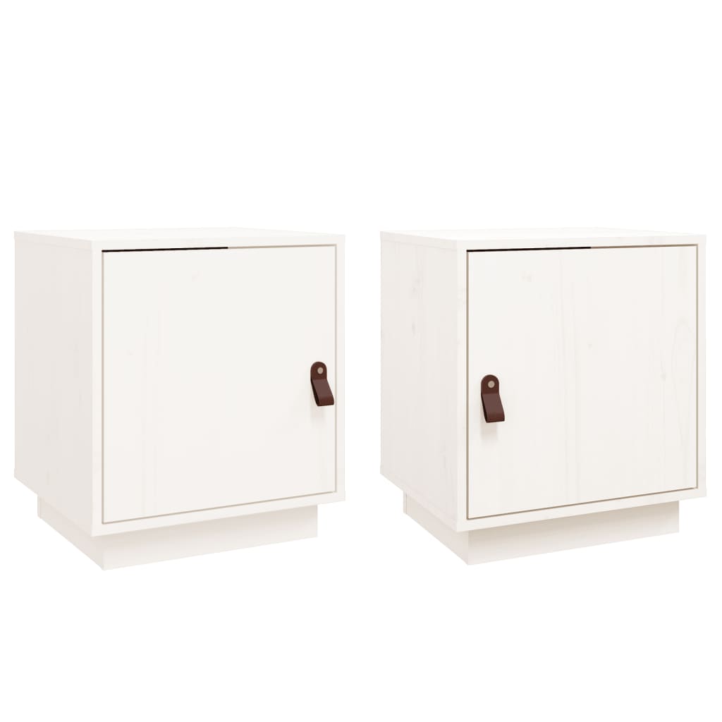 Comodini Bianco 2 Pz 40x34x45 Cm In Legno Massello Di Pino