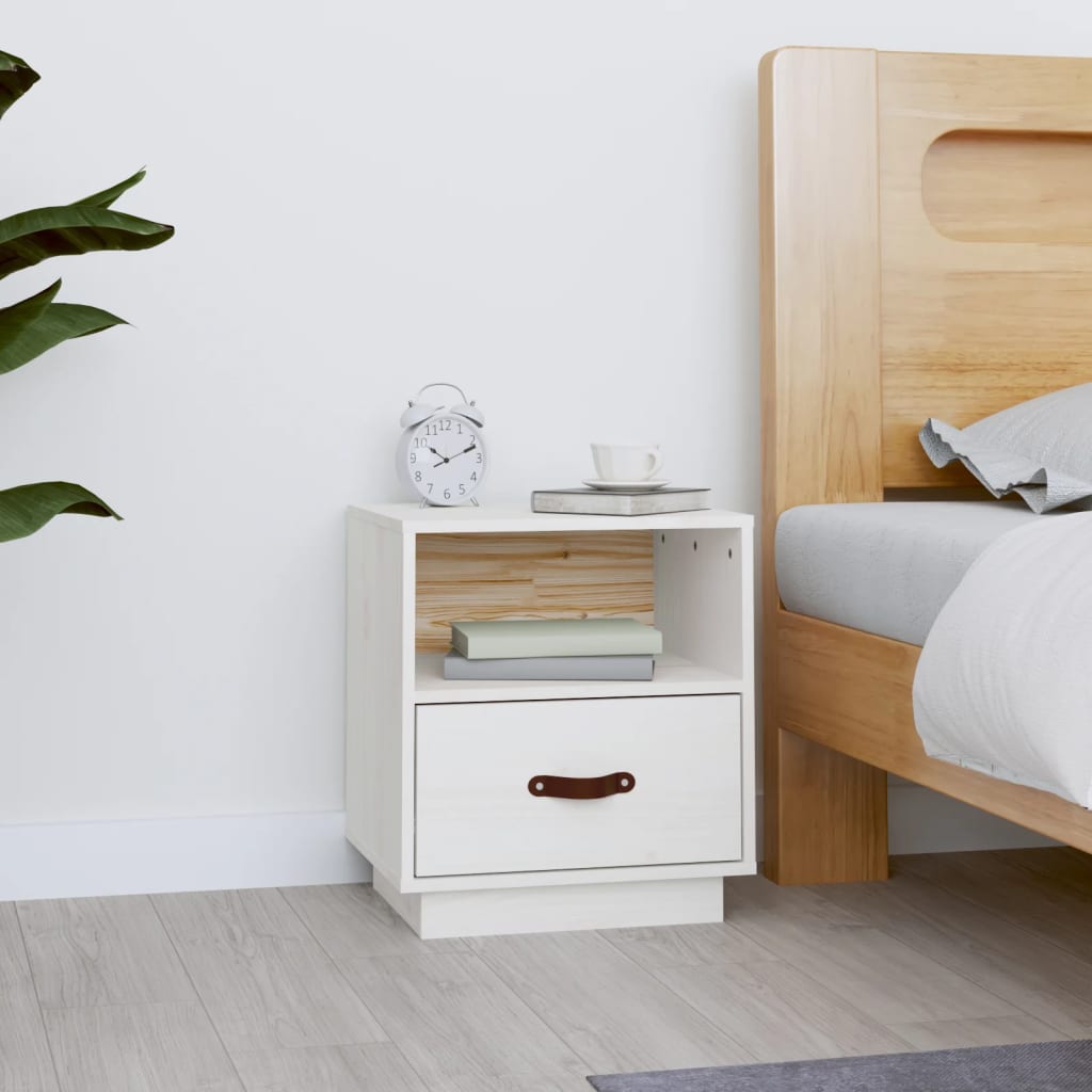 Comodino Bianco 40x34x45 Cm In Legno Massello Di Pino