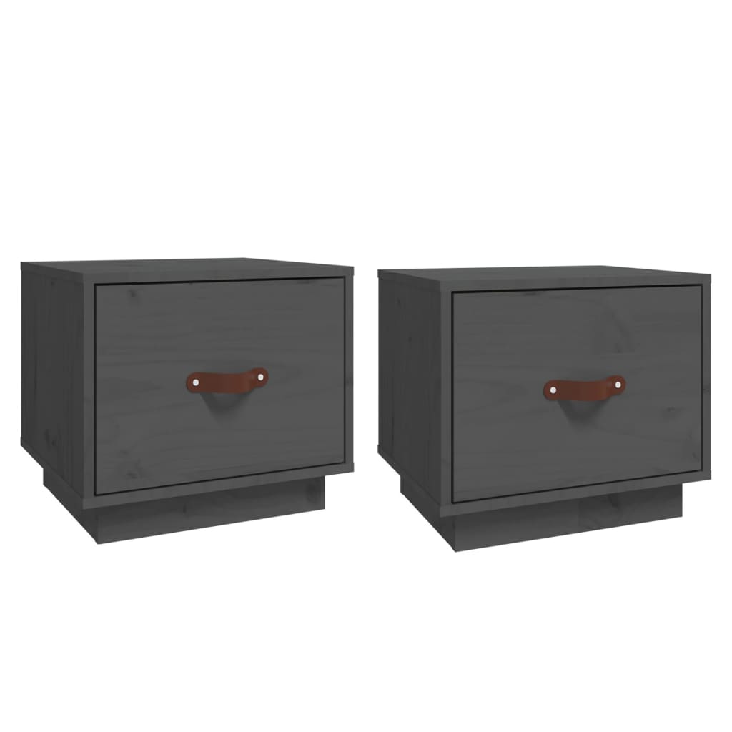 Comodini 2 Pz Grigi 40x34x35 Cm In Legno Massello Di Pino