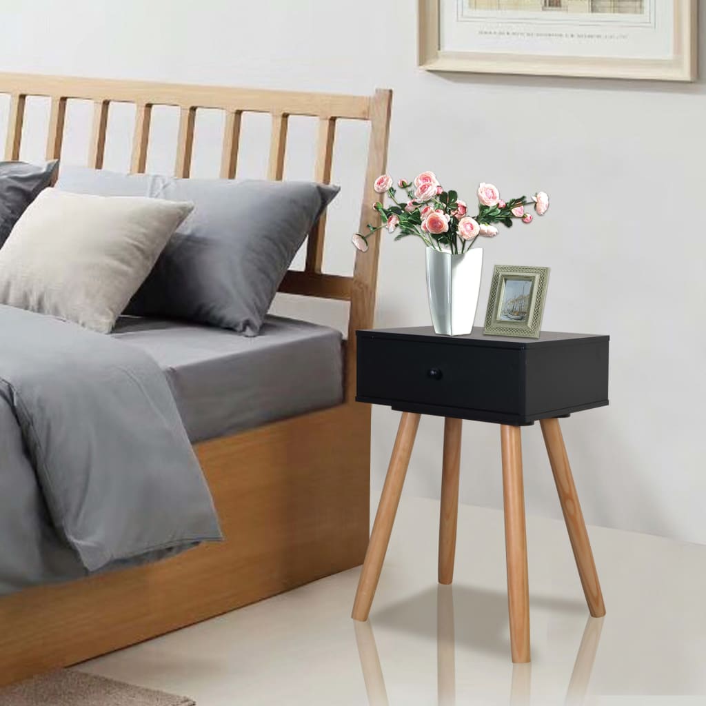 Comodini Set 2 Pz In Massello Di Pino 40x30x61 Cm Neri