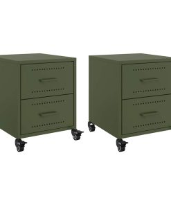 Comodini 2 Pz Verde Oliva 36x39x43,5 Cm In Acciaio